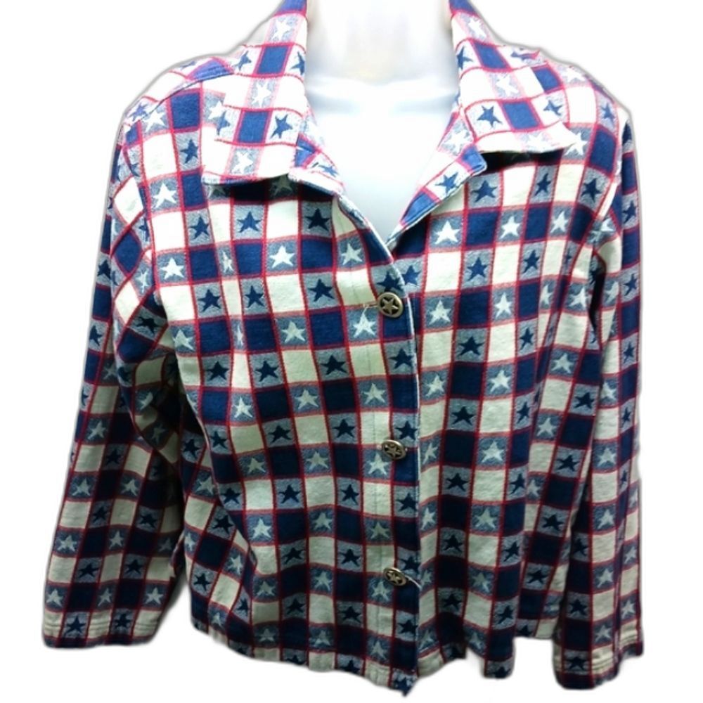 Gotcha Covered Vintage 4 Button Star Graphic Jacket 100% Cotton Chambray Women L